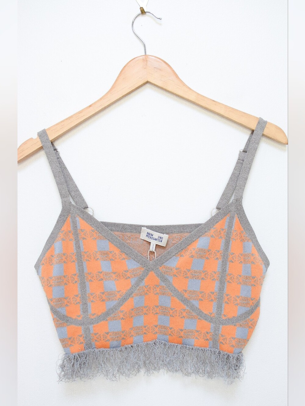 Baum und Pferdgarten Cypres Gingham Fringe Top Orange Gray Tank Size L Retro - Picture 4 of 10